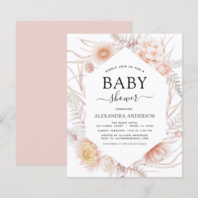 Papier Budget Boho Chic Dusty Baby shower du désert rose (Devant / Derrière)
