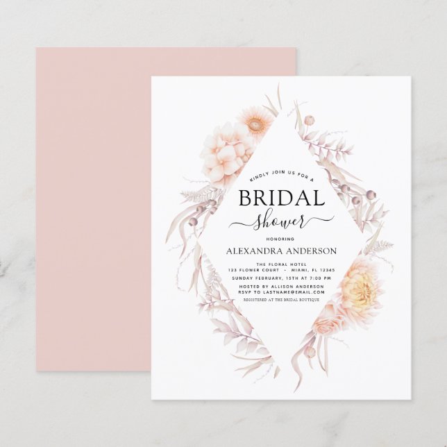 Papier Budget Boho Chic Dusty Pink Desert Fête des mariée (Devant / Derrière)