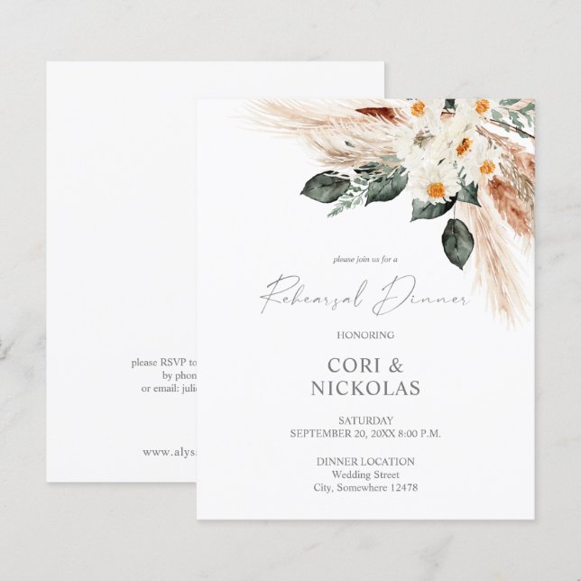 Papier Budget Boho Cuivre Pampas Dîner De Répétition Flor (Devant / Derrière)