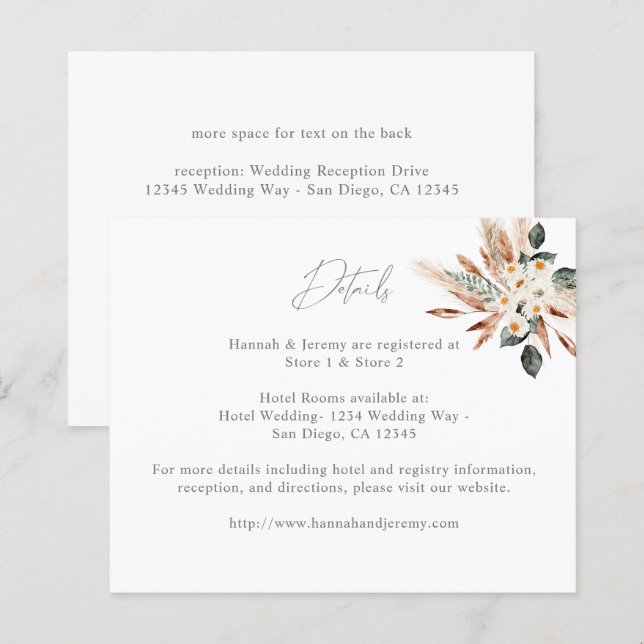 Papier Budget Boho Cuivre Pampas Grass Floral Détails (Devant / Derrière)