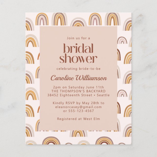 Papier Budget Boho Desert Rainbow Fête des mariées Invita (Devant)