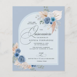 Papier Budget Boho Dusty Blue Pampas Quinceanera Invitati