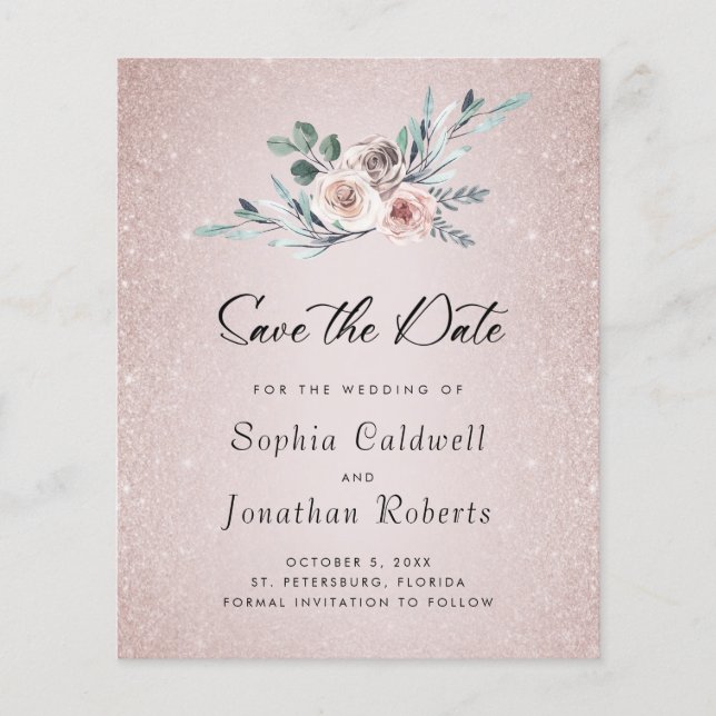 Papier Budget Boho Dusty rose Roses mariage Enregistrer l (Devant)