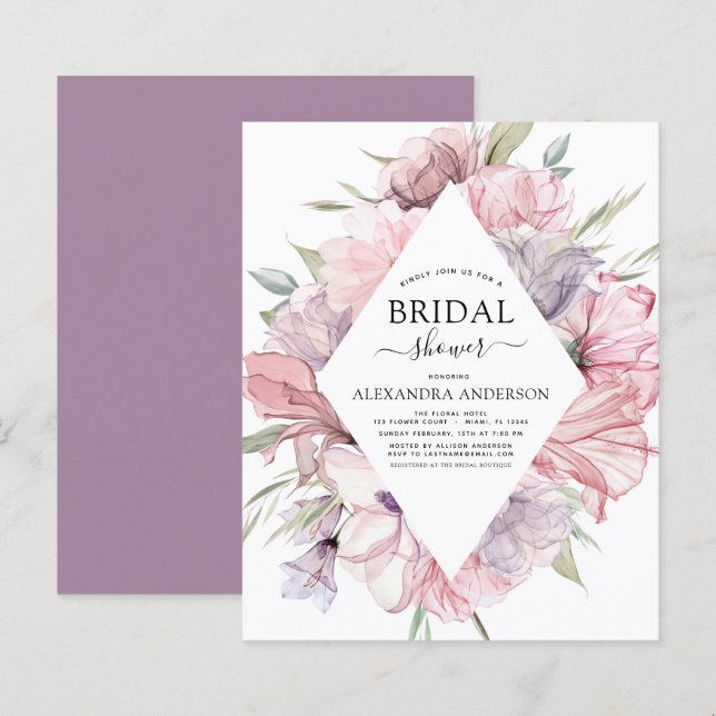 Papier Budget Boho Dusty rose violet Fête des mariées (Devant / Derrière)