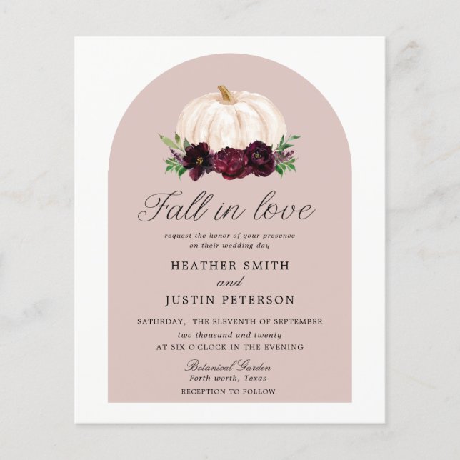 Papier Budget Boho Fall In Loy Floral Citrouille Mariage (Devant)