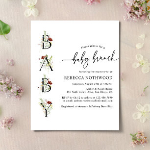 Papier Budget Boho Fleurs sauvages Baby Brunch Invitation
