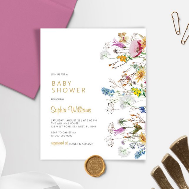 Papier Budget Boho Fleurs sauvages Baby shower Invitation (Créateur téléchargé)