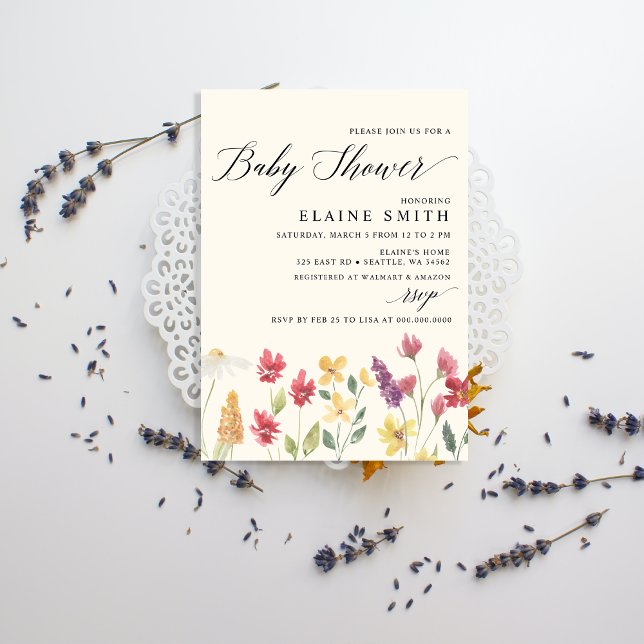 Papier Budget Boho Fleurs sauvages bébé douche Invitation (Créateur téléchargé)