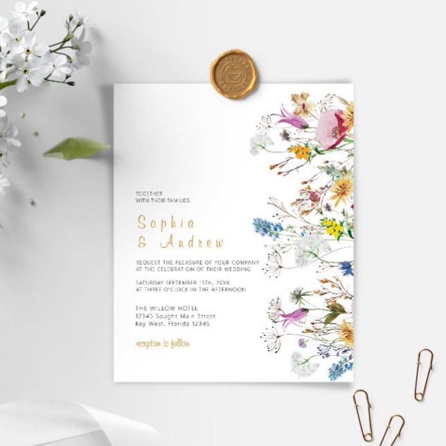 Papier Budget Boho Fleurs sauvages Faire-part de mariage (Créateur téléchargé)