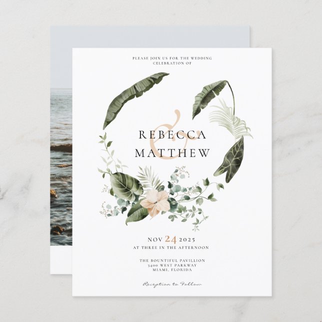 Papier Budget Boho Floral Greenery Mariage Photo Invitati (Devant / Derrière)