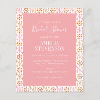 Budget Boho Floral Rose rose Fête des mariées Invi