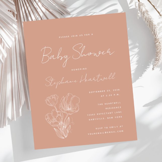 Papier Budget Boho Floral Terracotta Baby shower Invitati (Créateur téléchargé)