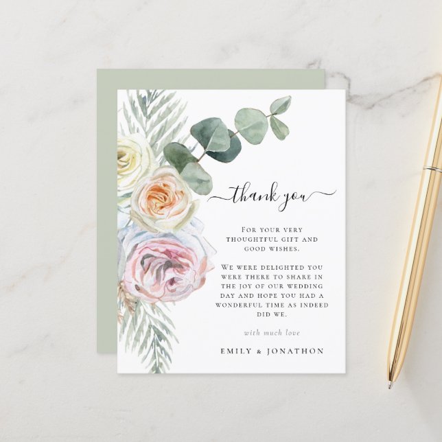 Papier Budget Boho Florals Foliing Mariage Merci (Devant/Arrière en situation)