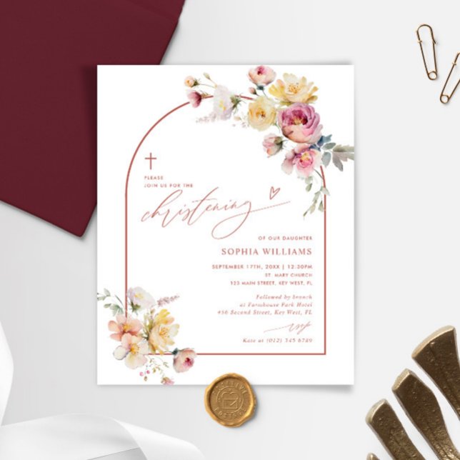 Papier Budget Boho Garden Rose Christening Invitation (Créateur téléchargé)