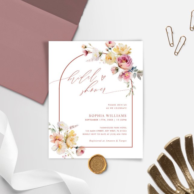 Papier Budget Boho Garden Rose nuptiale douche Invitation (Créateur téléchargé)