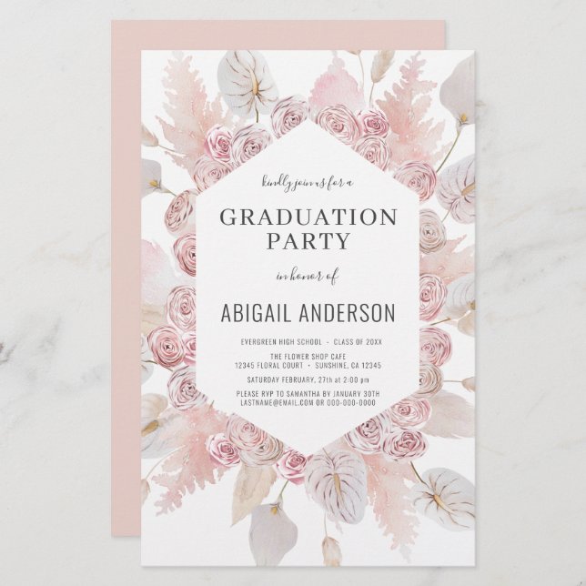 Papier Budget Boho Grad Class of 2023 Party Invitation (Devant / Derrière)