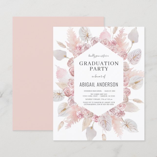 Papier Budget Boho Grad Class of 2023 Party Invitation (Devant / Derrière)