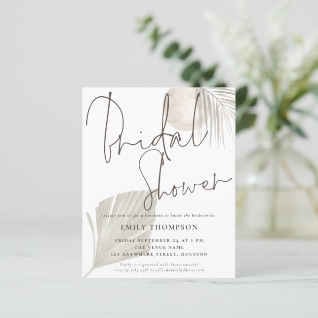 Papier Budget Boho Grass Beige Douche nuptiale Invitation (Debout devant)