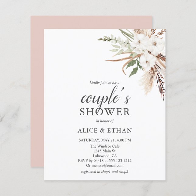 Papier Budget Boho Green Pampa Grass Couples Douche (Devant / Derrière)