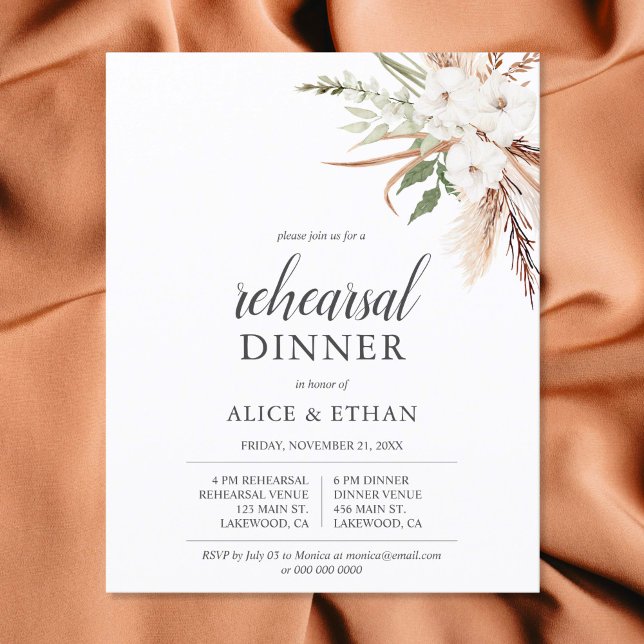 Papier Budget Boho Greenery Pampa Grass Dîner de répétiti (Créateur téléchargé)