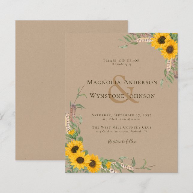 Papier BUDGET Boho Kraft Mariage de tournesol (Devant / Derrière)