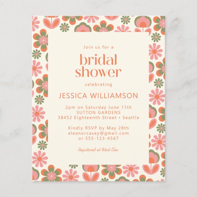 Papier Budget Boho les années 70 Fleurs rose Fête des mar (Devant)