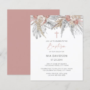 Papier Budget Boho Palm Pampas rose Invitation de baptême