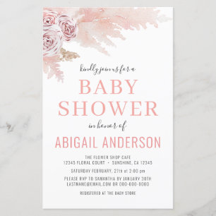 Papier Budget Boho Pampas Baby shower en herbe Invitation