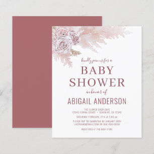 Papier Budget Boho Pampas Baby shower en herbe Invitation