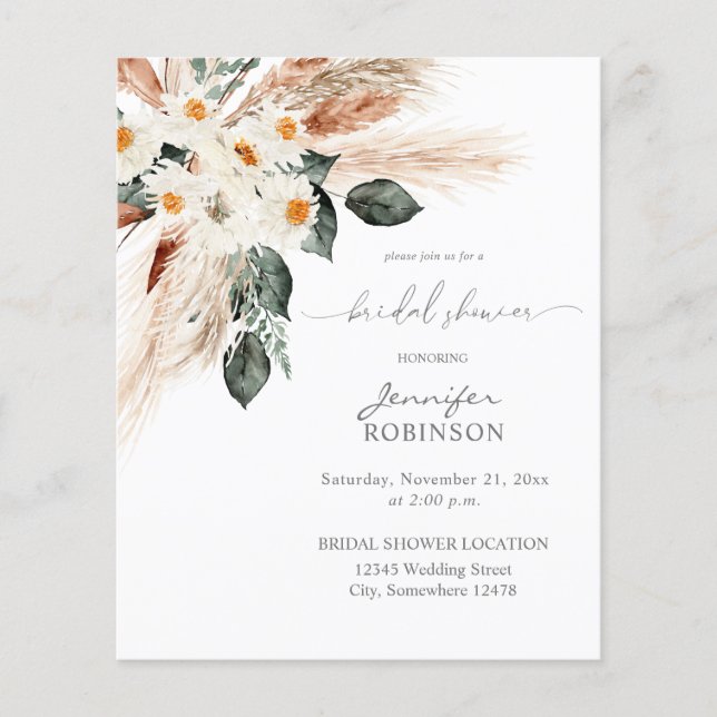 Papier Budget Boho Pampas & Floral 3 Fête des mariées (Devant)