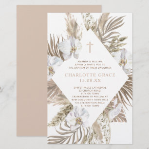Papier Budget Boho Pampas Floral Baptism rose Tan Invitat