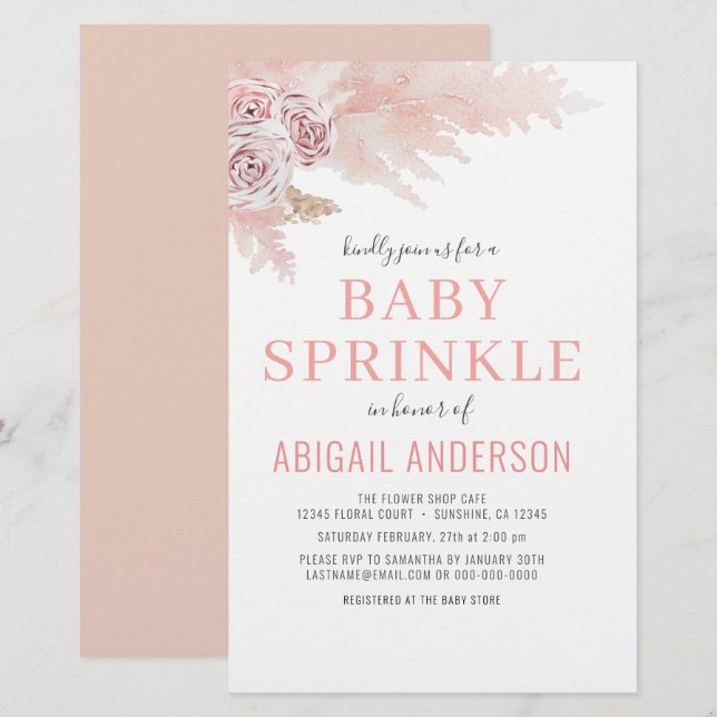 Papier Budget Boho Pampas Grass Baby Sprinkle Invitation (Devant / Derrière)