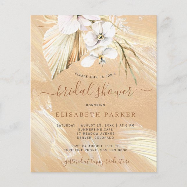 Papier Budget boho pampas herbe nuptiale invitation douch (Devant)