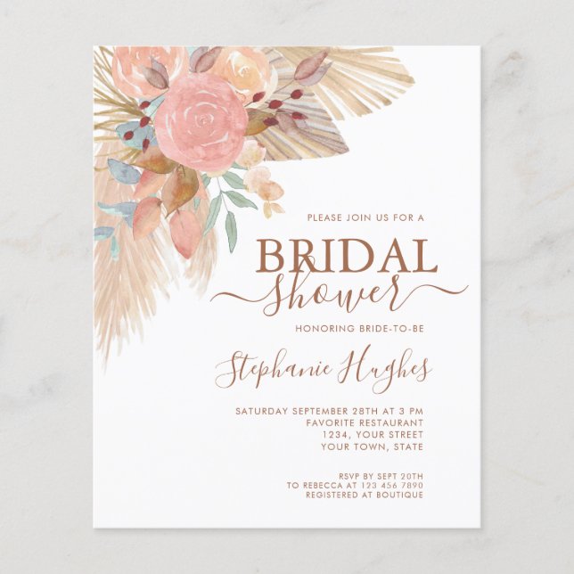 Papier Budget Boho Pampas Rustique Douche nuptiale Invita (Devant)