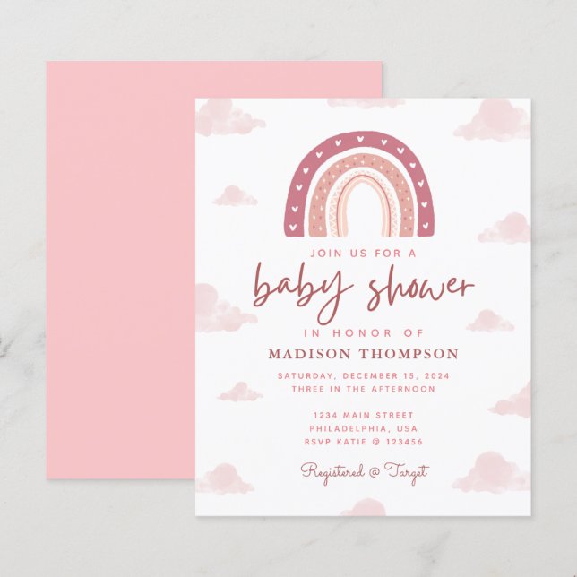 Papier Budget Boho Pastel Pink Rainbow Baby shower (Devant / Derrière)