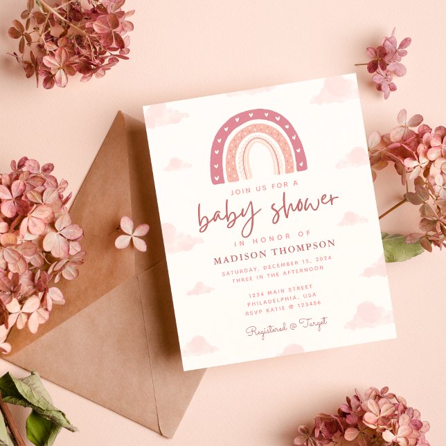 Papier Budget Boho Pastel Pink Rainbow Clouds Baby shower (Créateur téléchargé)