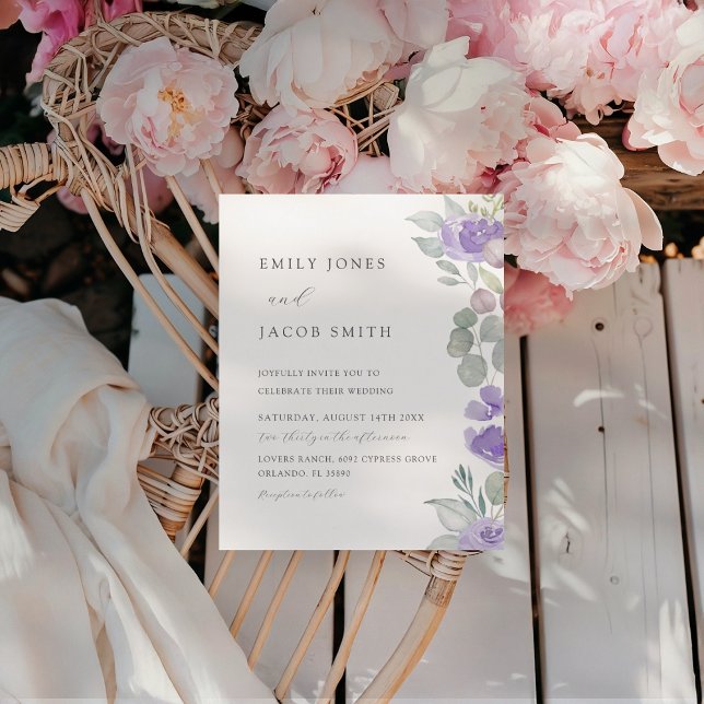 Papier Budget Boho Purple Eucalyptus Faire-part de mariag (Créateur téléchargé)