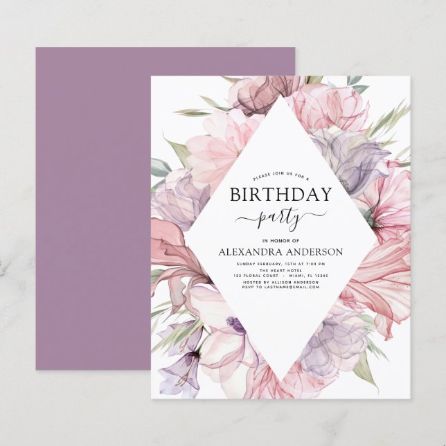 Papier Budget Boho Purple N'Importe Quel Âge Anniversaire (Devant / Derrière)