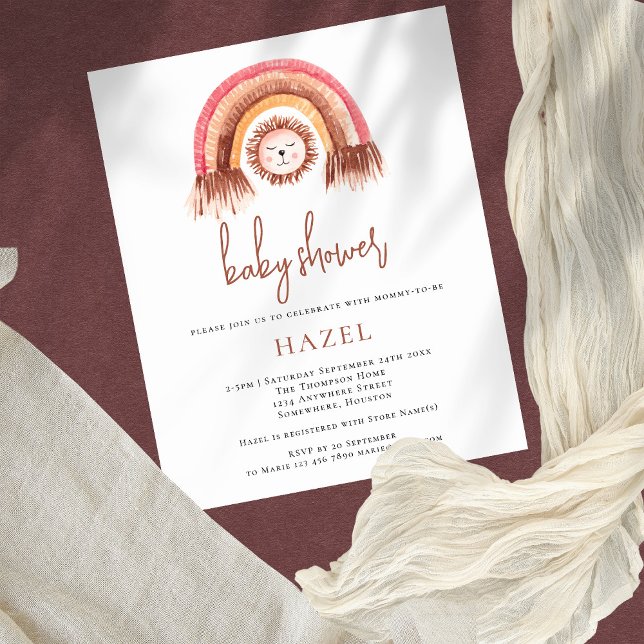 Papier Budget Boho Rainbow Lion Girl Baby shower garçon (Créateur téléchargé)