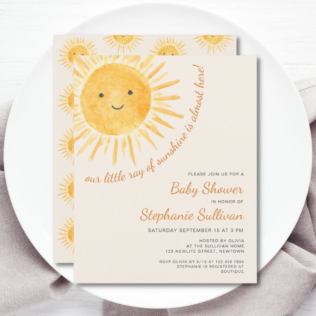 Papier Budget Boho Ray Of Sunshine Baby shower Invitation (Créateur téléchargé)