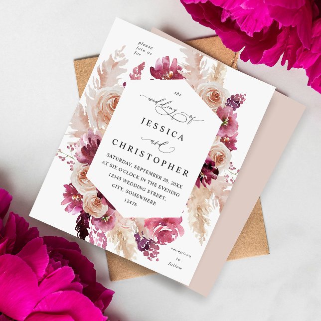 Papier Budget Boho rose Pampas Grass Floral Mariage beige (Créateur téléchargé)