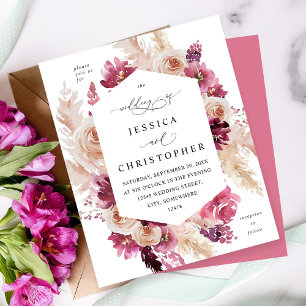 Papier Budget Boho rose Pampas Grass Floral Mariage rose