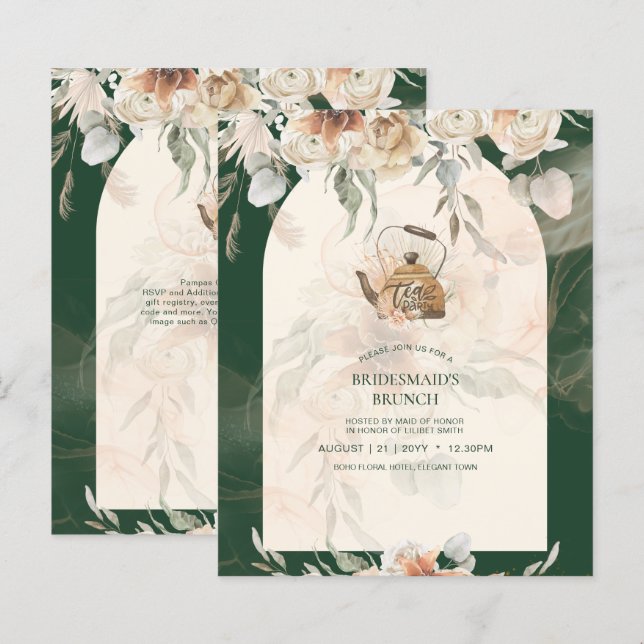 Papier BUDGET Boho TEA PARTY Pampas Grass Fête des mariée (Devant / Derrière)