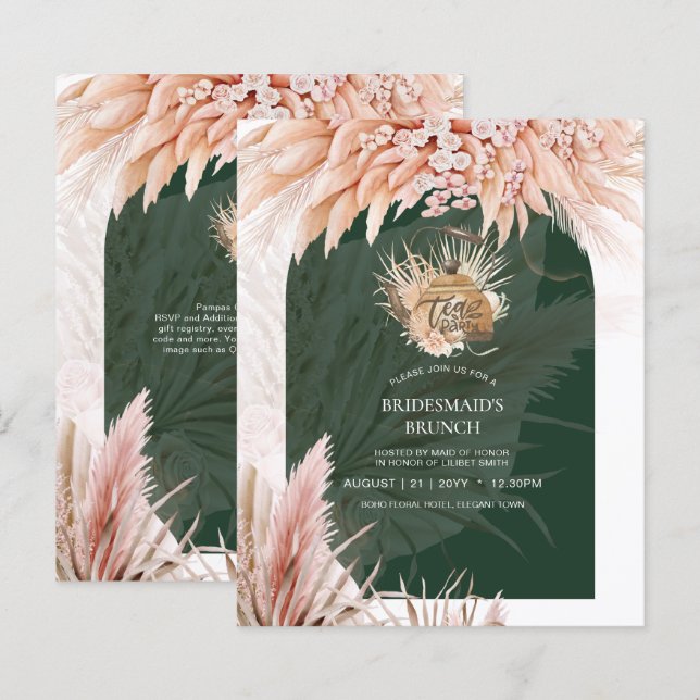 Papier BUDGET Boho TEA PARTY Pampas Grass Fête des mariée (Devant / Derrière)