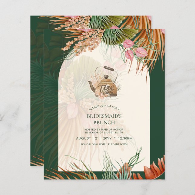 Papier BUDGET Boho TEA PARTY Pampas Grass Fête des mariée (Devant / Derrière)