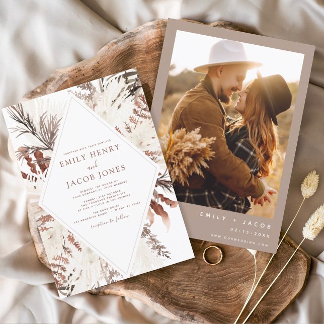 Papier Budget Boho Terracotta Photo Pampas Grass Mariage (Créateur téléchargé)