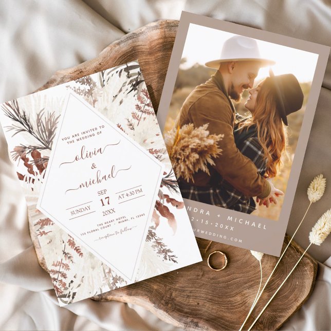 Papier Budget Boho Terracotta Photo Pampas Grass Mariage (Créateur téléchargé)
