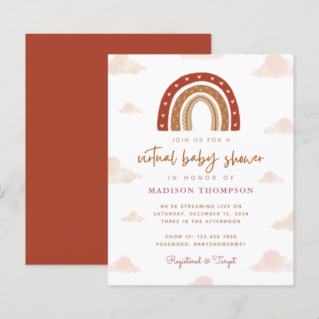 Papier Budget Boho Terracotta Rainbow Baby shower virtuel (Devant / Derrière)