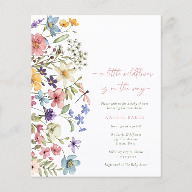 Papier Budget Boho Un Petit Baby shower De Fille Fleur sa (Devant)