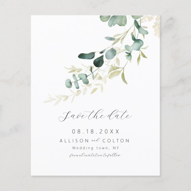 Papier Budget boho vert de sauge d'eucalyptus rustique (Devant)